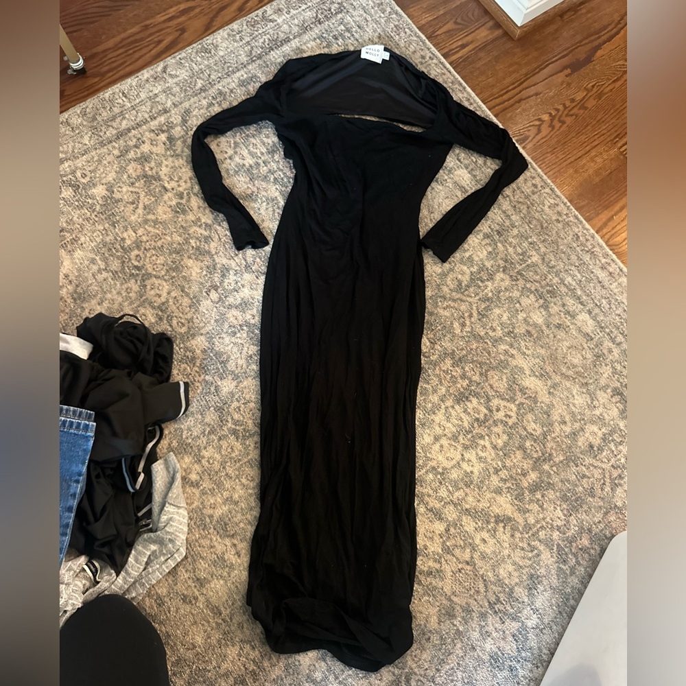 Hello Molly Black Long Sleeve Maxi Dress - Sleek Evening Gown